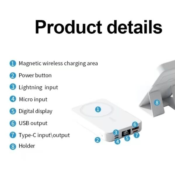Power Bank Magnetic Portable Wireless FastCharger 10000mAh Type - C Cable LEDDisplay 22.5W PD Fast Charging LightingMag-Safe Battery Pack For IPhone15 14 13 12 Mini Pro Pro Max Devices Digital - Image 2